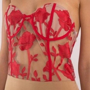 TOBI Floral Red Lace Strapless Corset Bodysuit
